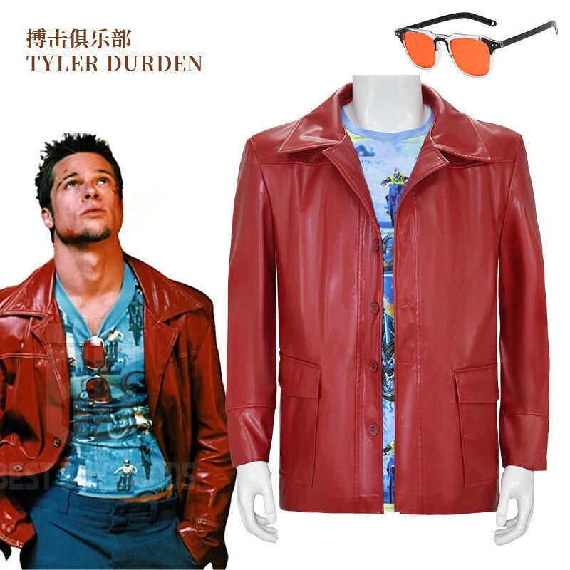 Cosplay Tyler Durden The Narrator Red Jackets T-Shirts Costumes Halloween Suits