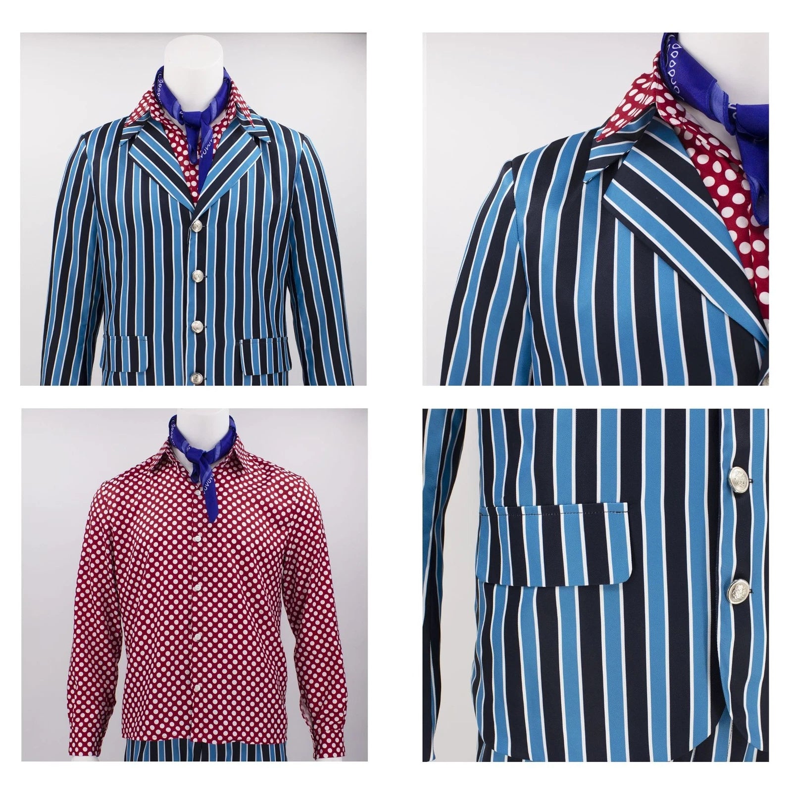 Austin Powers Spy Agent Striped Suits Halloween Masquerade Costumes Set
