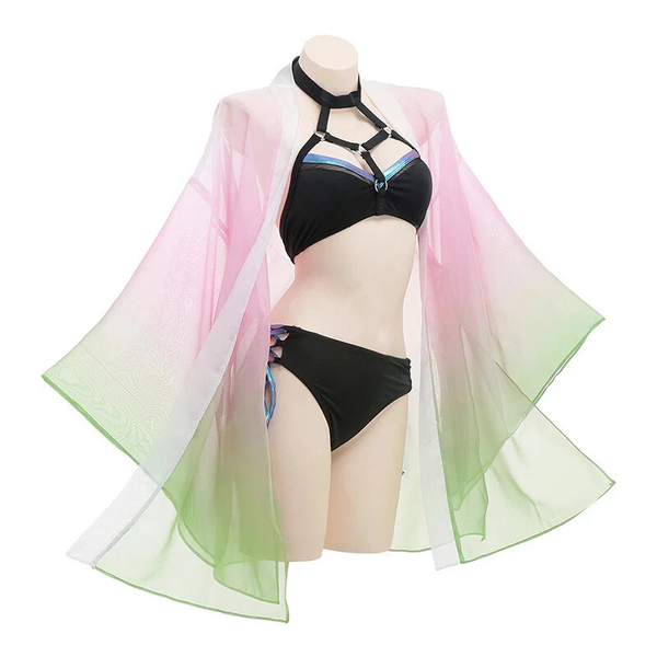 Demon Slayer Kanroji Mitsuri Swimsuit Cosplay Womens Swimwear Bikini Beachwear