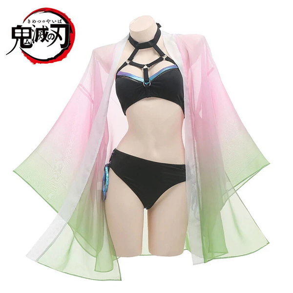Demon Slayer Kanroji Mitsuri Swimsuit Cosplay Womens Swimwear Bikini Beachwear