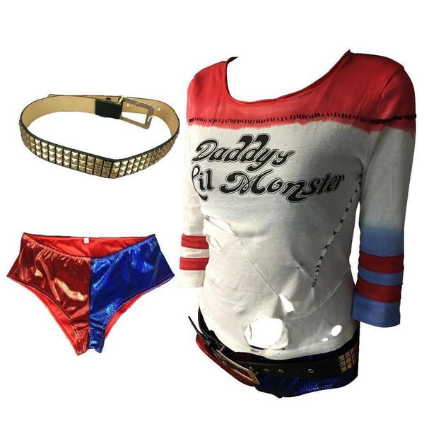 2016 Movie Suicide Squad Harley Quinn Cosplay Costume Full Set Daddy's Lil Monster T-Shirt