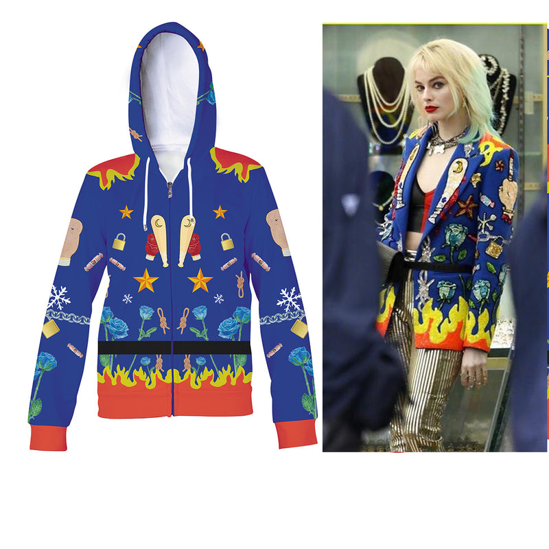 Birds of Prey Hoodie Cosplay Harley Quinn Margot Elise Robbie Cosplay Sweatshirt Jacket Coat