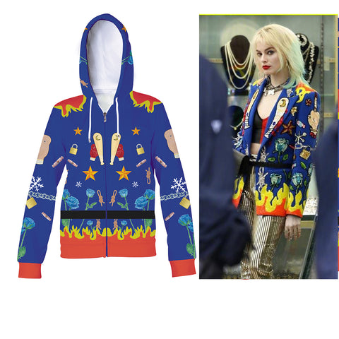 2020 Movie Birds of Prey Hoodie Cosplay Harley Quinn Margot Elise Robbie Cosplay Sweatshirt Jacket Coat