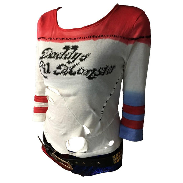 2016 Movie Suicide Squad Harley Quinn Cosplay Costume Full Set Daddy's Lil Monster T-Shirt