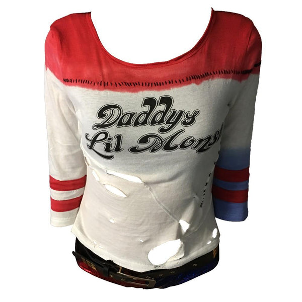2016 Movie Suicide Squad Harley Quinn Cosplay Costume Full Set Daddy's Lil Monster T-Shirt