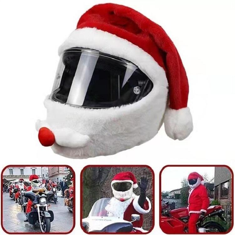 Motorcycle Helmet Cover Christmas Hat Santa Cap