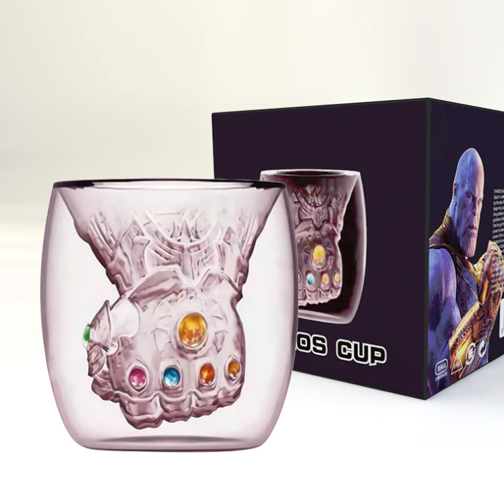 Avengers 4 Endgame Thanos Glove MugSakura Pink Double Wall Glass Mug Tea Coffee Cup Drink Glass