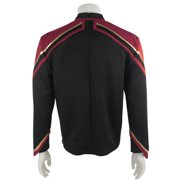 Star Trek Admiral JL Picard Red Gold Stripe Uniform Shirt Halloween Cosplay Costume