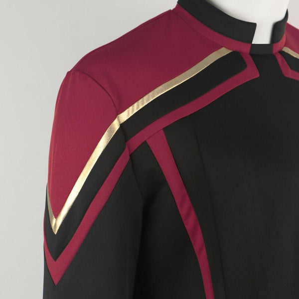 Star Trek Admiral JL Picard Red Gold Stripe Uniform Shirt Halloween Cosplay Costume