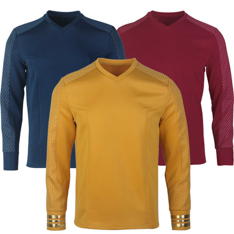 Star Trek Strange New Worlds Captain Pike Gold Uniforms Startfleet Blue Red  Yellow Top Shirts