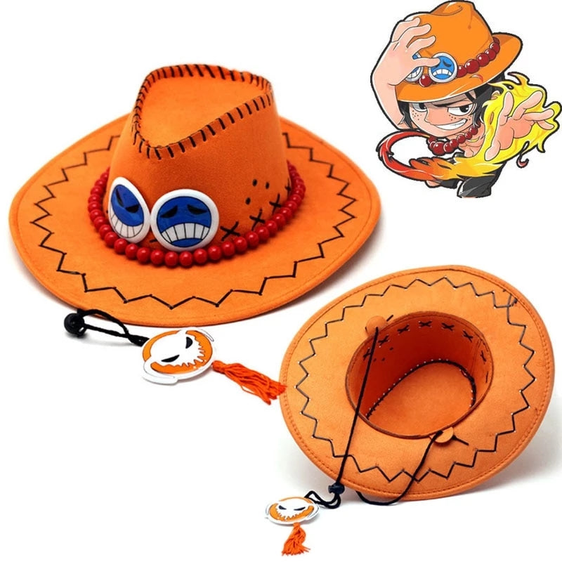Cosplay D Ace Hat Anime One Piece Portgas Vulcan Ace Cowboy Hat For Adult Pirates Caps With Bones Skull Toys Souvenirs