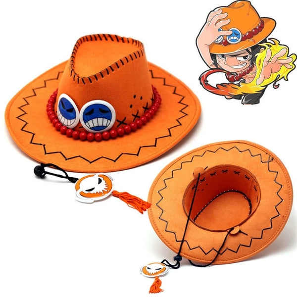 Cosplay D Ace Hat Anime One Piece Portgas Vulcan Ace Cowboy Hat For Adult Pirates Caps With Bones Skull Toys Souvenirs