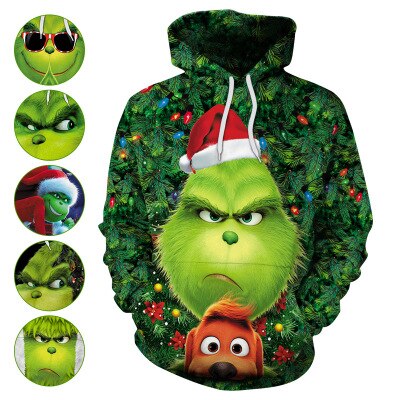 Christmas The Grinch Hoodies Sweatshirts cosplay costume Grinch 3D Printing zipper Hoodie Jacket men and women sweater
