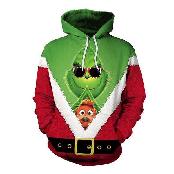 Christmas The Grinch Hoodies Sweatshirts cosplay costume Grinch 3D Printing zipper Hoodie Jacket men and women sweater