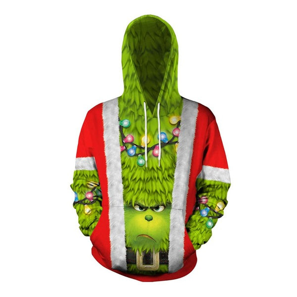 Christmas The Grinch Hoodies Sweatshirts cosplay costume Grinch 3D Printing zipper Hoodie Jacket men and women sweater
