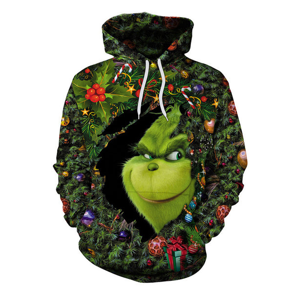 Christmas The Grinch Hoodies Sweatshirts cosplay costume Grinch 3D Printing zipper Hoodie Jacket men and women sweater