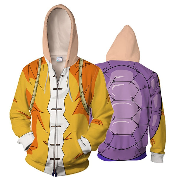 Dragon Ball Master Roshi Kame Senn Hoodies Cosplay Costumes 3D Printed Zip Up Sweatshirt Cartoon hooded sweater Jackets